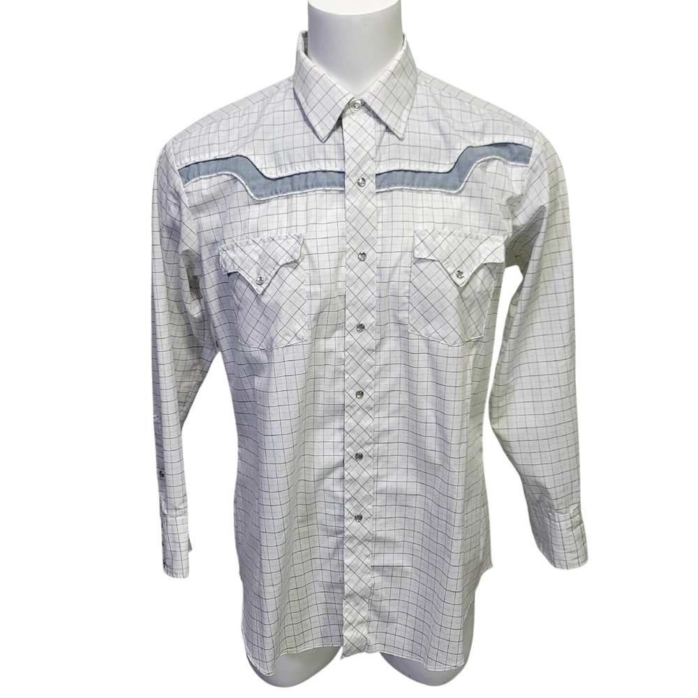 Vintage Tem Tex Pearl Snap Western Shirt Mens L Plaid Rodeo Cowboy Yoke USA